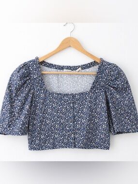 Levi’s Joelle Blue Floral Puff Sleeve Square Neck Crop Top Women’s L Cottagecore